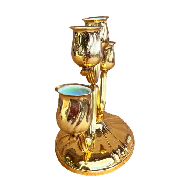 Art Deco Four-Light, Gold-Plated Table Candlestick, Germany, 1940s. For Sale - Image 3 of 12
