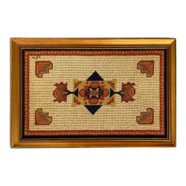 Mid Century Needlepoint in Gold Frame For Sale