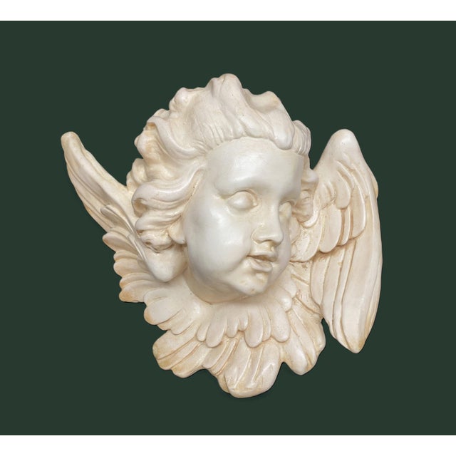 Gothic 1960's Unbranded Wall Mount Sculpture, Angel Figure, Classical Cherub, Putto, Left Facing, Heavyweight For Sale - Image 3 of 14