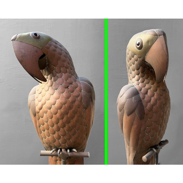 Metal Gorgeous Vintage Sergio Bustamante-Style Copper & Brass Parrot Sculpture For Sale - Image 7 of 13
