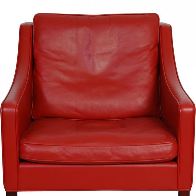 Model 2207 Lounge Chair in Red Leather by Børge Mogensen, 2000s For Sale - Image 3 of 18