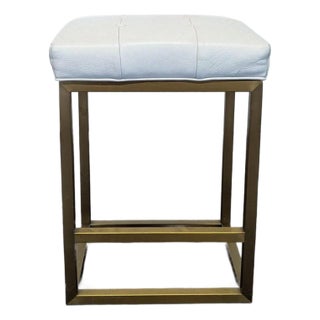 Restoration Hardware Leather Button Tufted Counter Stool For Sale