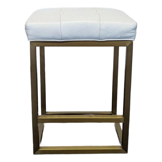Restoration Hardware Leather Button Tufted Counter Stool For Sale
