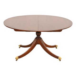 Baker Furniture Georgian Banded Cherry Wood Pedestal Extension Dining Table, Newly Refinished For Sale