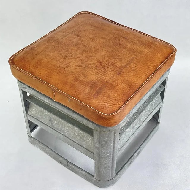 Mid-Century Modern Vintage Industrial Leather Stool, 2000s For Sale - Image 3 of 6