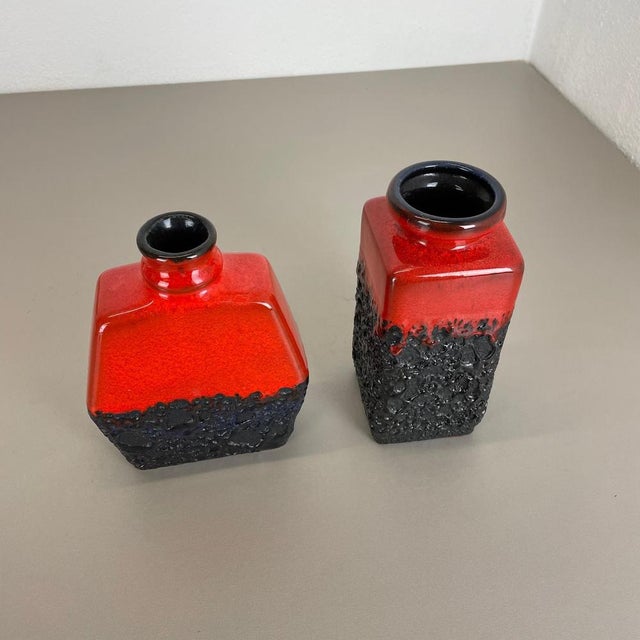 Set of Two Pottery Fat Lava Cubic Vases from Jopeko, Germany, 1970s For Sale - Image 6 of 18