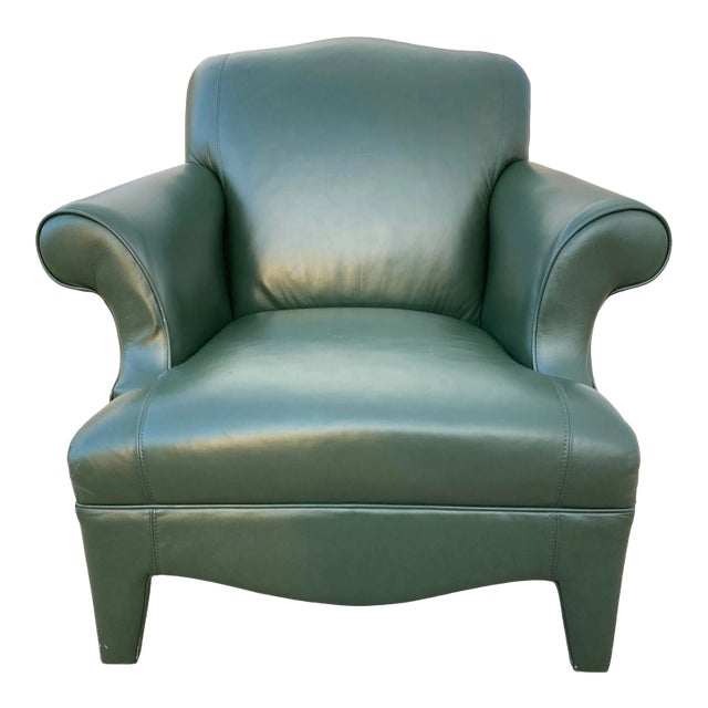 Neotraditional Fully Upholstered Leather Lounge Chair Manner of John Hutton for Donghia For Sale