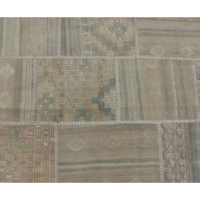 Large Turkish Kilim in Tan, Blue, Taupe, Light Green & Neutral Colors For Sale - Image 9 of 12