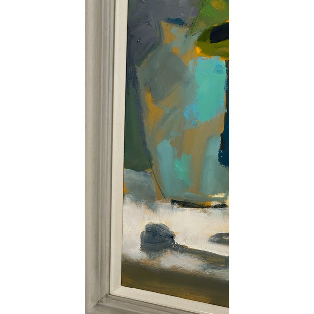 Contemporary British Framed Oil Painting on Canvas (White Roses in Mustard Pot) For Sale In Austin - Image 6 of 12