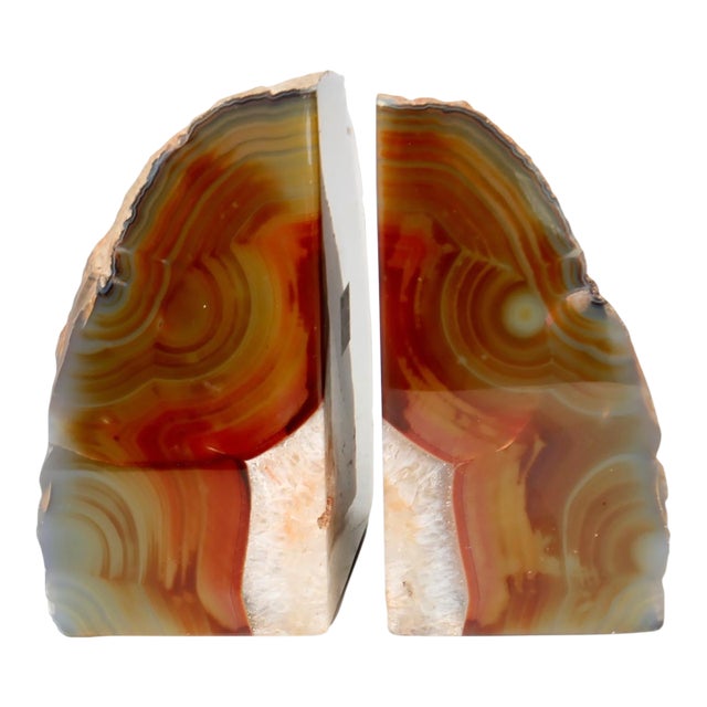 Polished Agate Geode Bookends W/Raw Edges For Sale