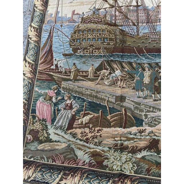 Textile Vintage French Style Jacquard Port of Venice Tapestry in the style of Aubusson, 1970s For Sale - Image 7 of 18