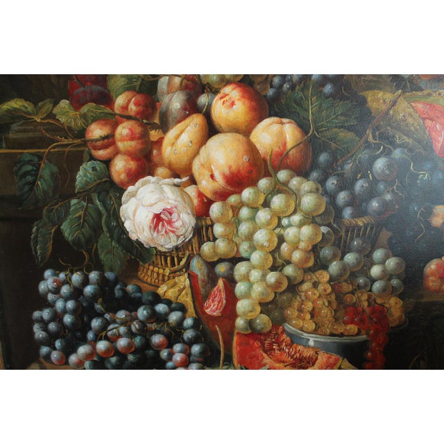Still Life Oil on Canvas Painting: Flowers and Fruit For Sale - Image 6 of 14