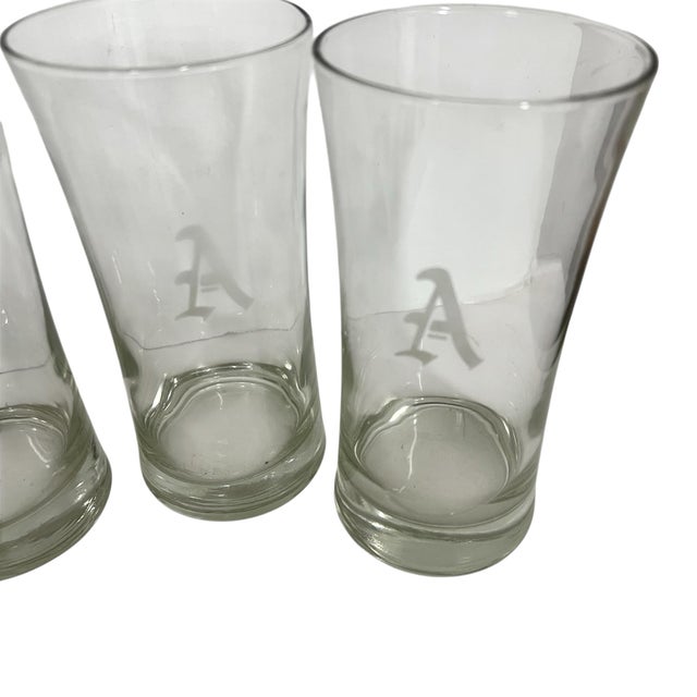 Mid-Century Modern Vintage Mid Century Etched Monogrammed “A” Tea Glasses - Set of 4 For Sale - Image 3 of 3