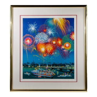 Yamagata "Celebration" Pop Art Style River Scene Serigraph by , Framed For Sale