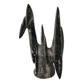 Black Abstract Sculpture, 1980s, Fossilstone For Sale