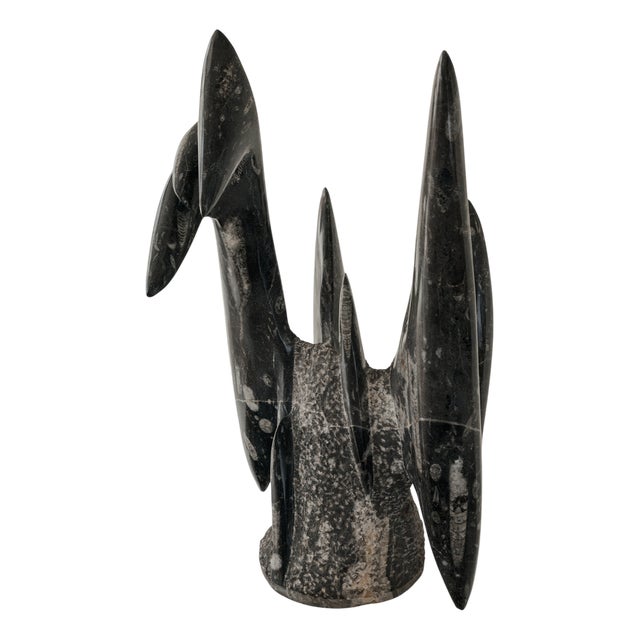 Black Abstract Sculpture, 1980s, Fossilstone For Sale