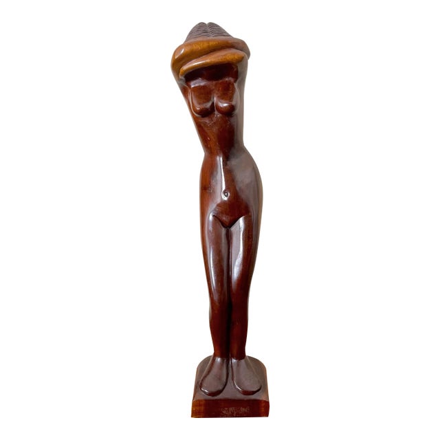 Mid Century Modern Carved Figure Sculpture | in the Style of F. Simeon For Sale