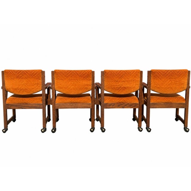 1970's Bernhardt Mid Century Modern Burnt Orange Velvet Rolling Dining Chairs - Set of 4 For Sale - Image 6 of 11
