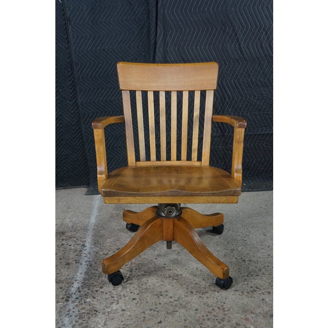 Antique 1920s Arts & Crafts Oak Bankers Desk Swivel Office Arm Chair For Sale - Image 6 of 18