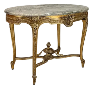 19th Century French Louis XVI Gilded Marble Top Oval Center Table
