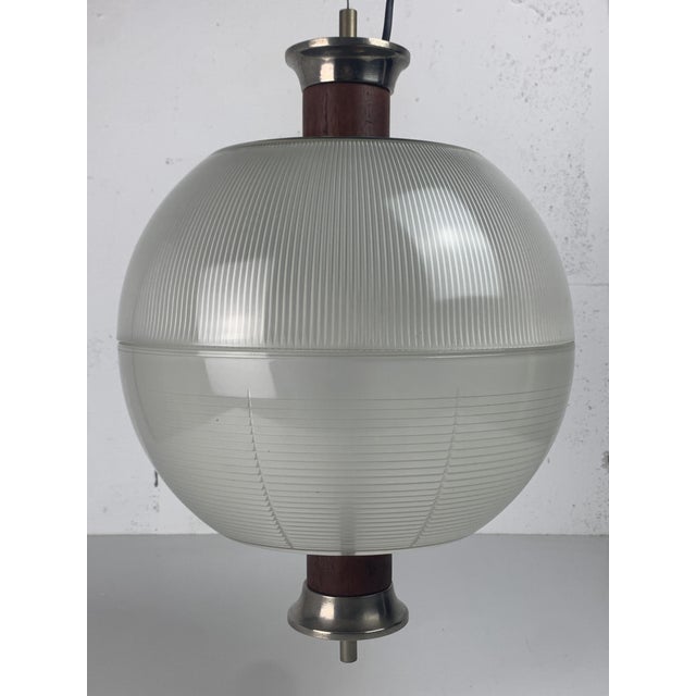 Sergio Mazza Midcentury Modern Teak and Holophane Sphere Globe Pendant by Sergio Mazza, 1960s For Sale - Image 4 of 18