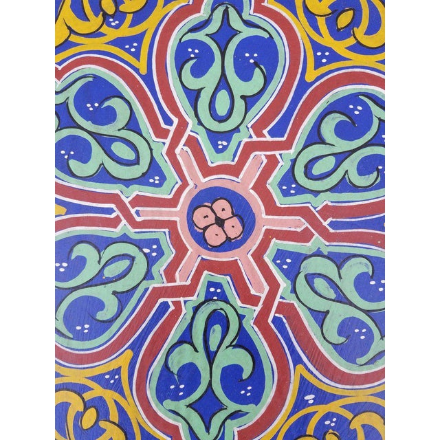 Moroccan Moroccan Hexagonal Hand Painted Wooden End Table For Sale - Image 3 of 6