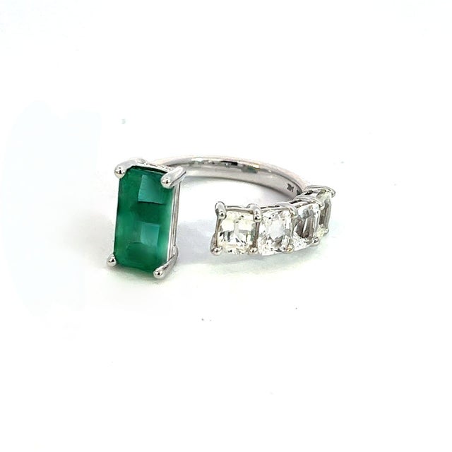 Natural Emerald Sapphire Ring Size 6.5 14k W Gold 4.95 TCW Certified For Sale In New York - Image 6 of 13