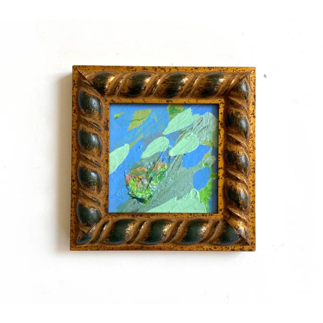 Abstract Pair of Blue Framed Mini Paintings by Jessalin Beutler For Sale - Image 3 of 4