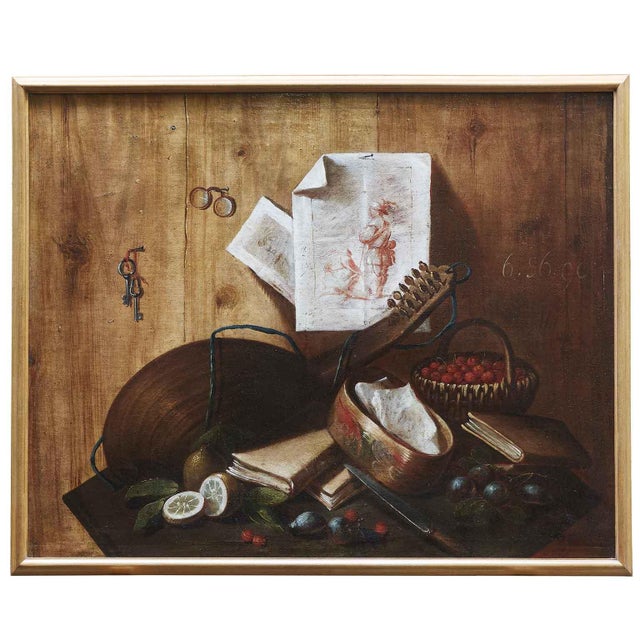 Trompe l'Oeil Still Lifes, 18th Century, Oil on Canvases, Set of 2 For Sale - Image 3 of 16