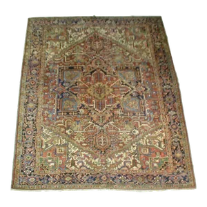 Antique Rust Navy Blue Geometric Tribal Persian Heriz Rug, circa 1920s