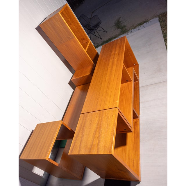 Vintage Scandinavian Teak Modular Puzzle Wall Unit Room Divider, 4 Pieces For Sale - Image 16 of 18