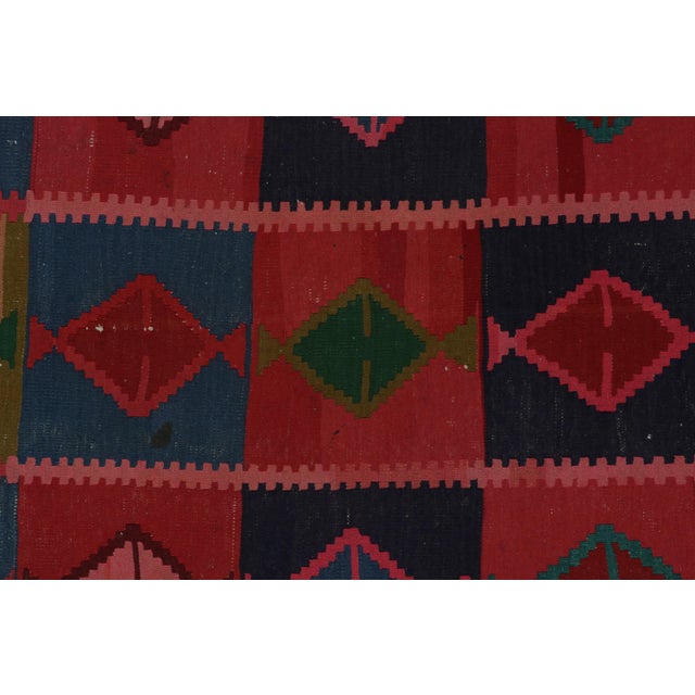 Textile Hand-Knotted Antique Persian Kilim in Pink, Red, Blue Geometric Pattern For Sale - Image 7 of 8