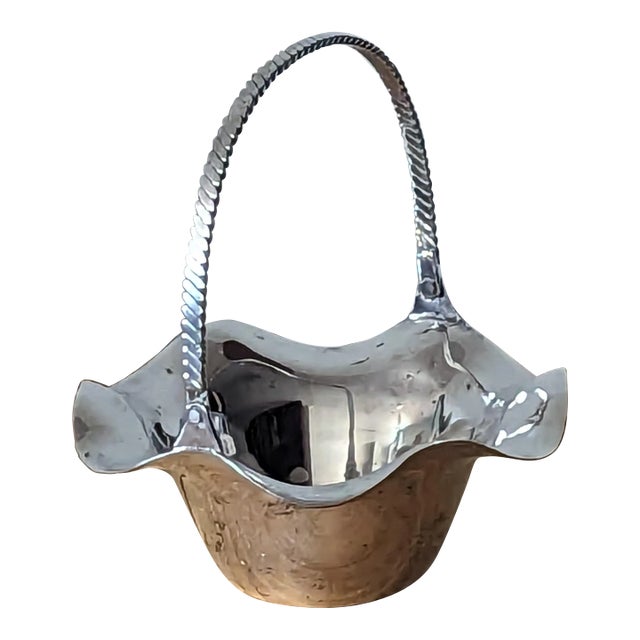 Mid 20th Century Silver Plated Basket With Articulating Handle For Sale
