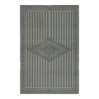 1890s Beige Field Antique Greek Key Border Native American Navajo Flatwoven Rug For Sale