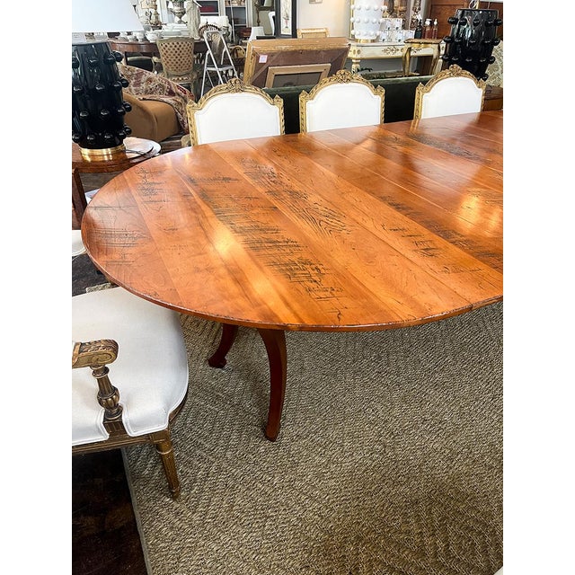 Wood Mid 20th Century Neoclassical Oval Cherry Dining Table With Extension For Sale - Image 7 of 10