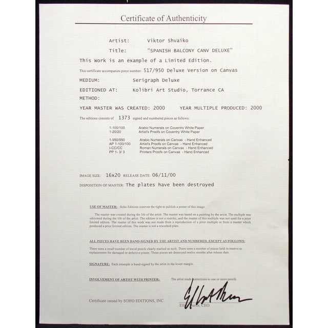 Impressionist Viktor Shvaiko"Spanish Balcony"Jewels II Suite H.Signed Stretched Canvas For Sale - Image 3 of 3