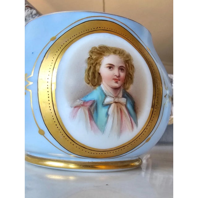 19th Century Victorian Blue Opaline Milk Glass Dresser Cachepot Table Bowl For Sale - Image 10 of 12