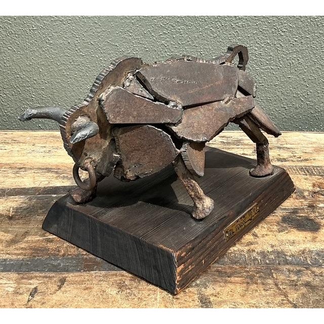 Vintage 1971 Brutalist Torch Cut Steel Bull For Sale - Image 12 of 12