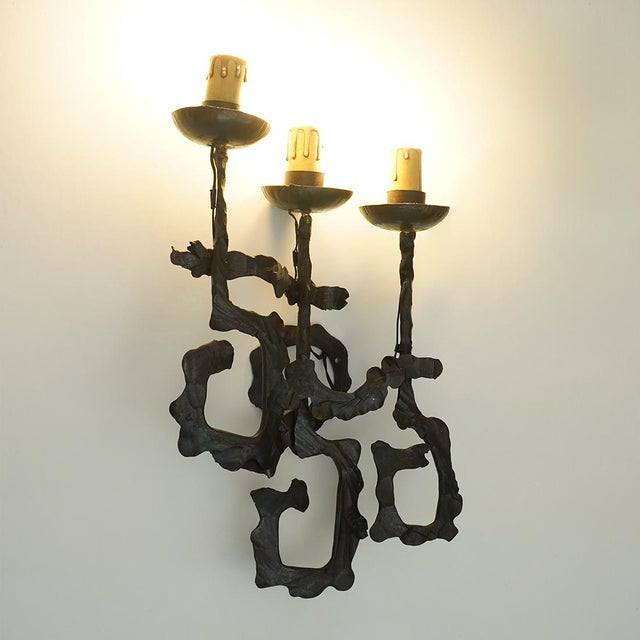 Brutalist Wrought Iron Wall Lamps, 1960s, Set of 2 For Sale - Image 10 of 15