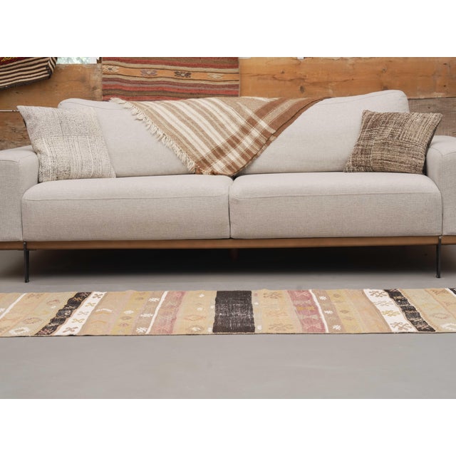 1970s Vintage Handmade Wool Cotton Beige Runner Rug For Sale - Image 4 of 11