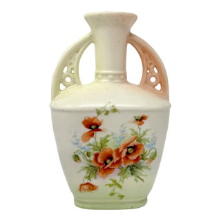 Antique Royal Floretta Austria Vase With Red Poppies – 7.5" Tall For Sale