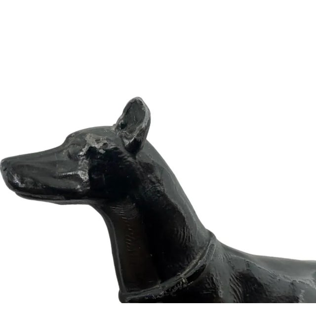 Mid 20th Century Vintage Doberman Dog Figure Statue Black Metal Desk Animal For Sale - Image 5 of 12