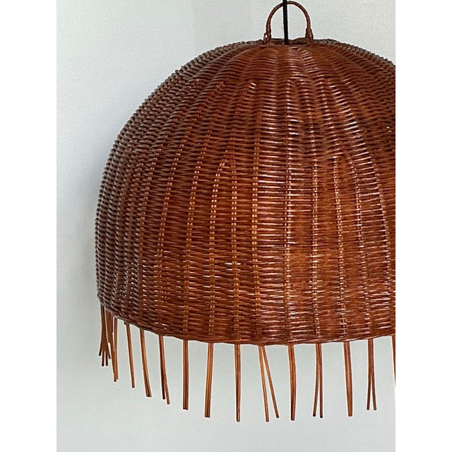 Vintage Woven Rattan Dime Chandelier For Sale - Image 10 of 12