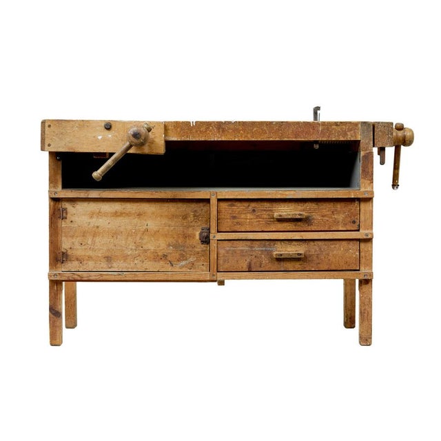 Wood Antique Pine Workbench, 1900 For Sale - Image 7 of 11