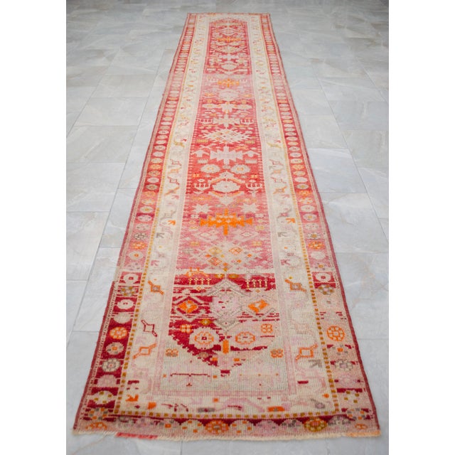 Red Oushak Runner Rug Turkish Hand Knotted Distressed Hallway Long Runner- 2'10" X 14'1" For Sale - Image 8 of 15