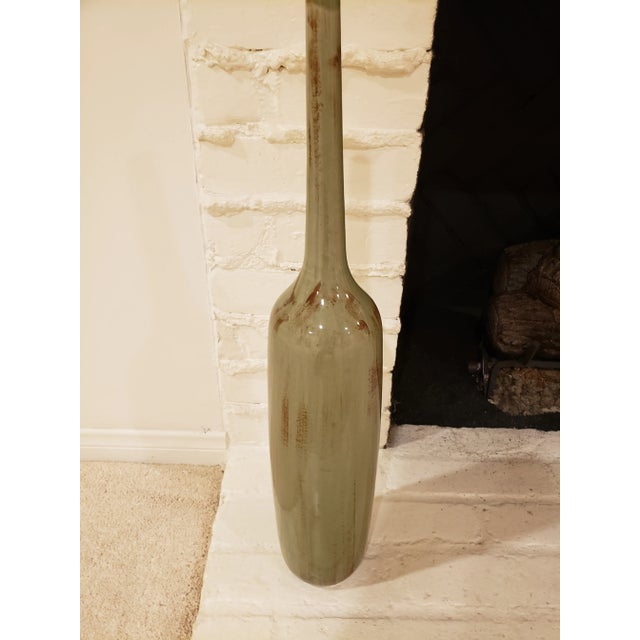 Late 20th Century Vintage Two Green and Lavender Ceramic Vases - a Pair For Sale - Image 5 of 10