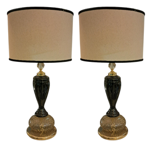 Black and Gold Murano Glass Lamps, 1950s, Set of 2