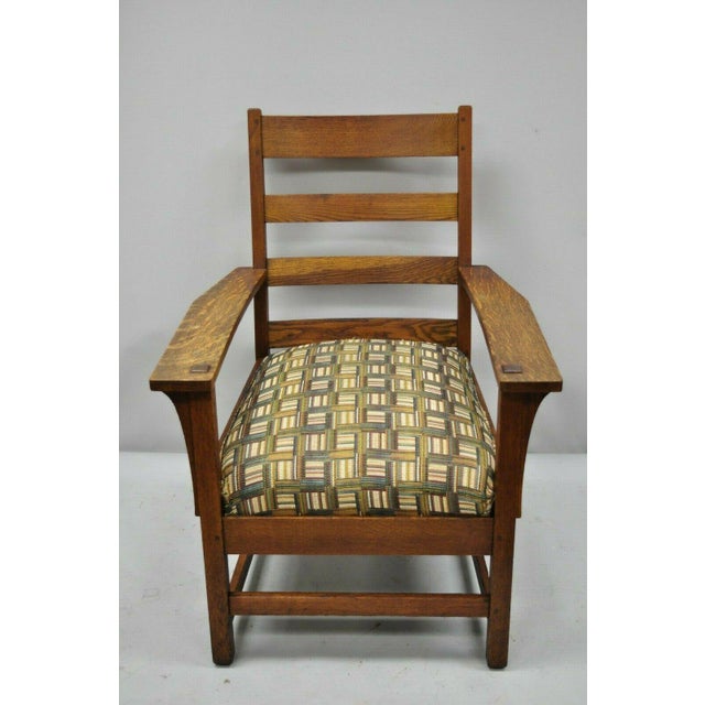 L & Jg Stickley Mission Oak Arts & Crafts Lounge Arm Chair with Spring