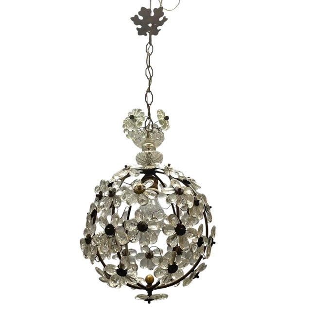 Crystal Flower Ball Light Pendant from Maison Baguès, 1940s For Sale - Image 13 of 13