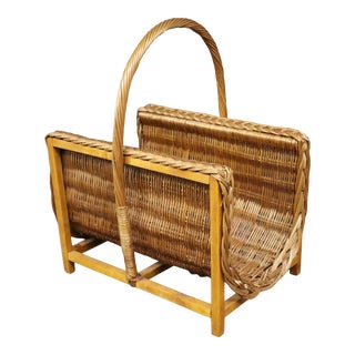 Mid Century Wicker Magazine Rack For Sale